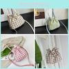 Trendy Summer Bucket Handbag For Women Soft Polyester With Plaid Design
