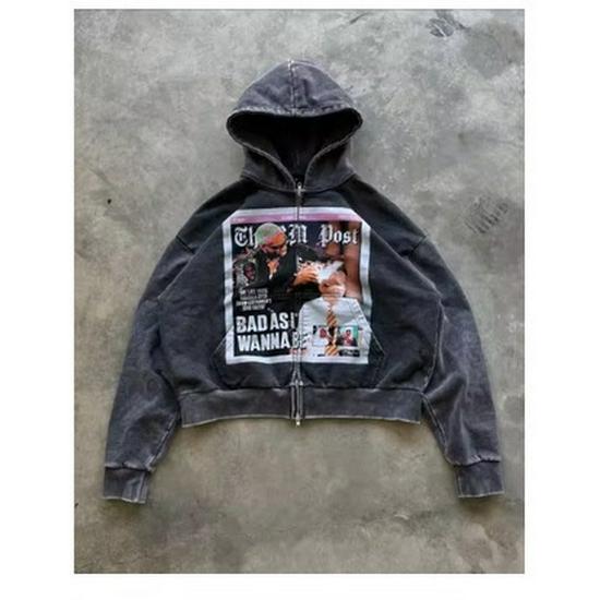 Cross-border 2026BAD Zipper Hoodie - Rebellious, Stylish, and Unique Printed Jacket