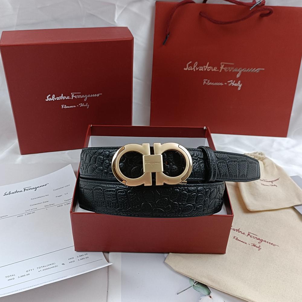 Salvatore Ferragamo 3,5cm Pánský pásek Luxusní značka Designový pásek Oblek Džíny Formální Značkový Dárková krabička