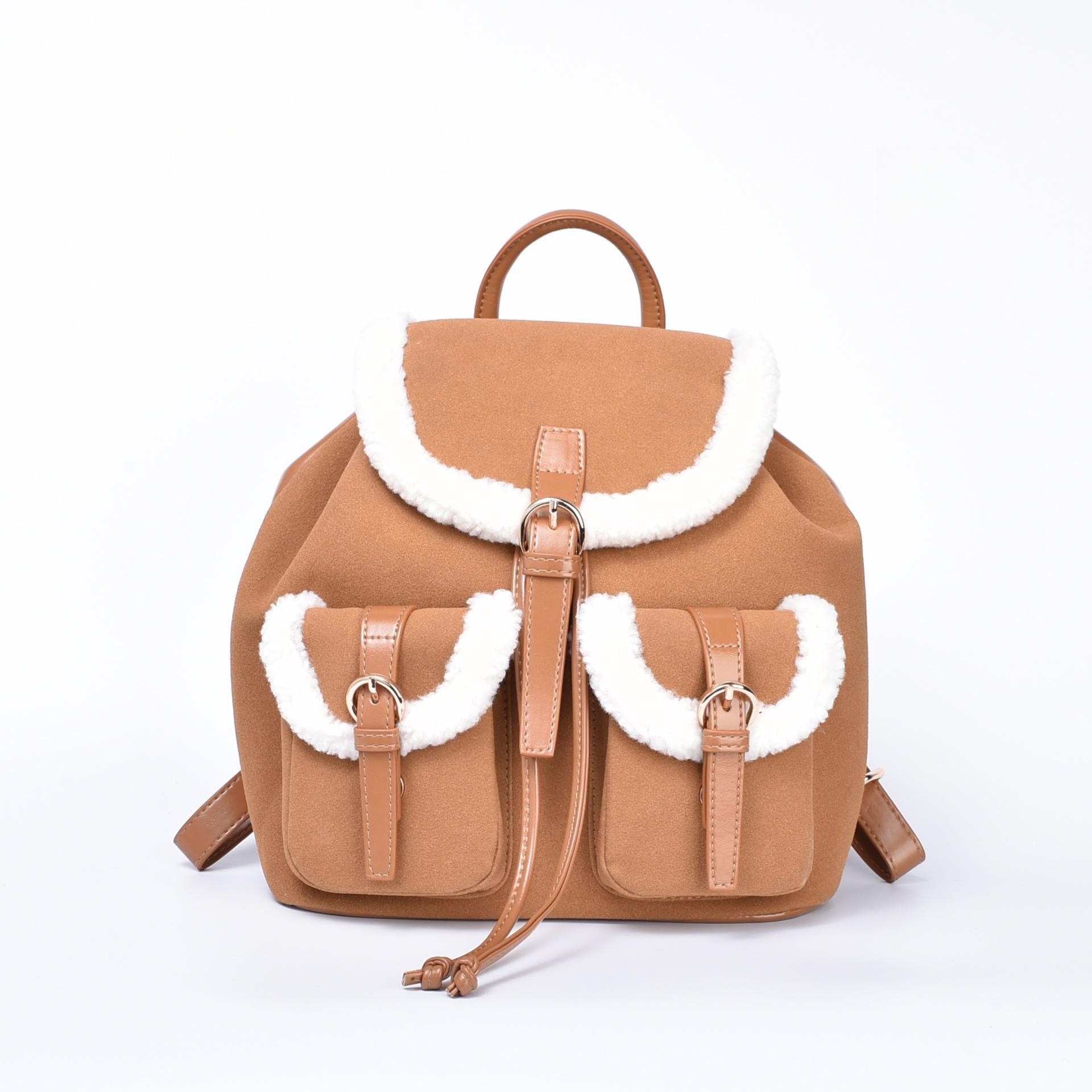 

2025 Winter Women s High-End Plush Backpack: College Style, Light Luxury for Travel and Commute коричневий