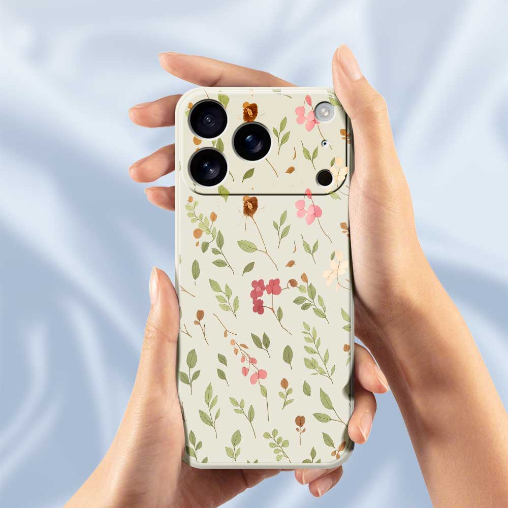 For iPhone 17 Pro Max Case Small Flower Leaves Pattern Printing Straight Edge TPU Phone Back Cover