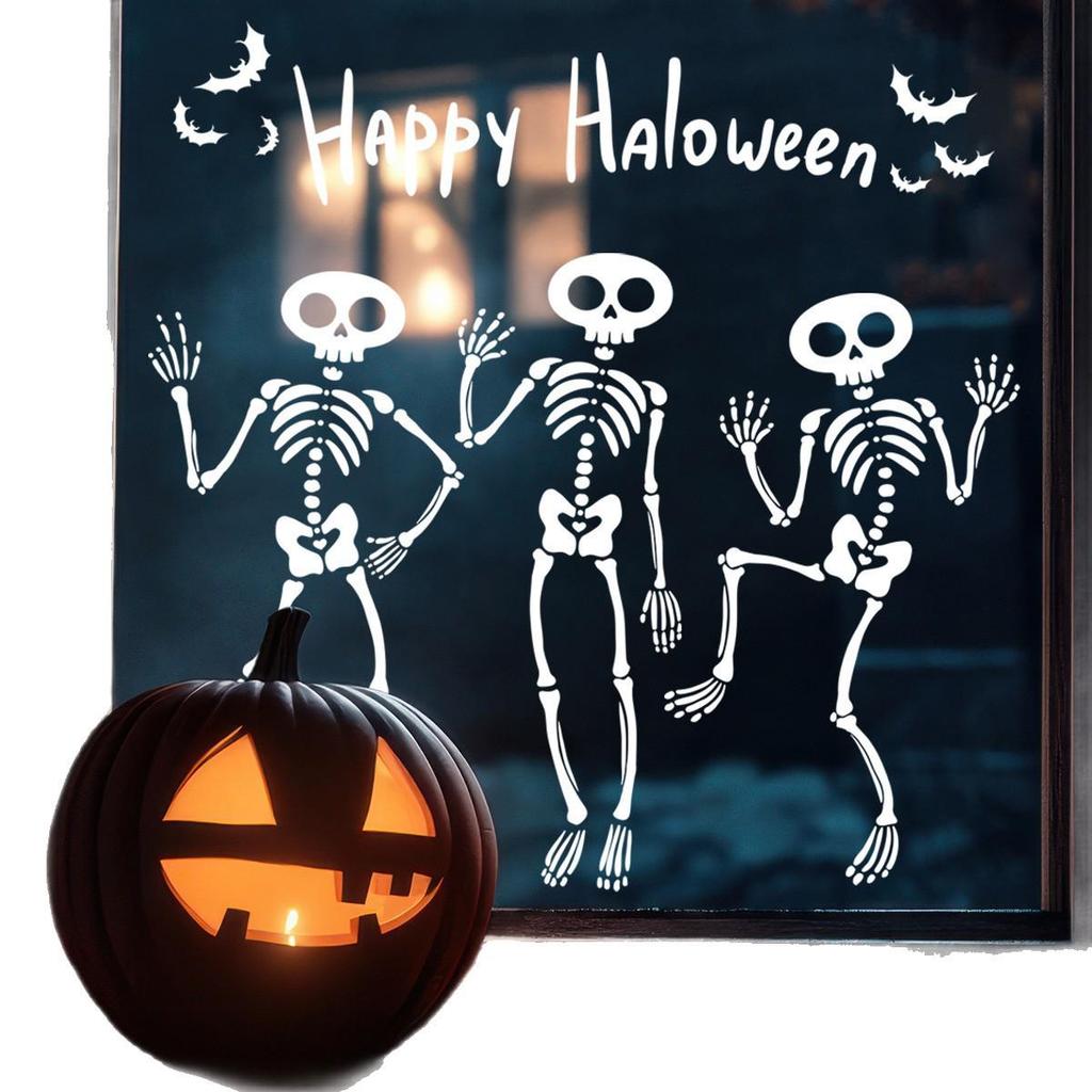 Halloween Skull and Bat Static Cling Window Stickers - Fun, Decorative Decals for Shop or Door Windows