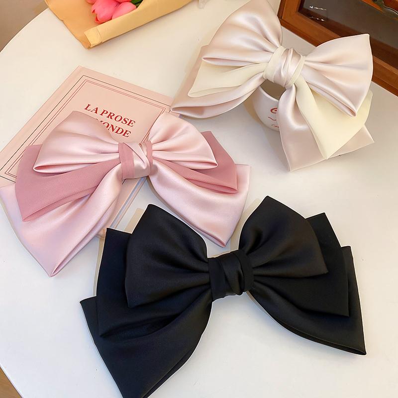 1/3 Pcs Sweet Pink Bow Hairpins Solid Color Bowknot Hair Clips Women Girls Soft Satin Barrettes Clip Wedding Hair Accessories