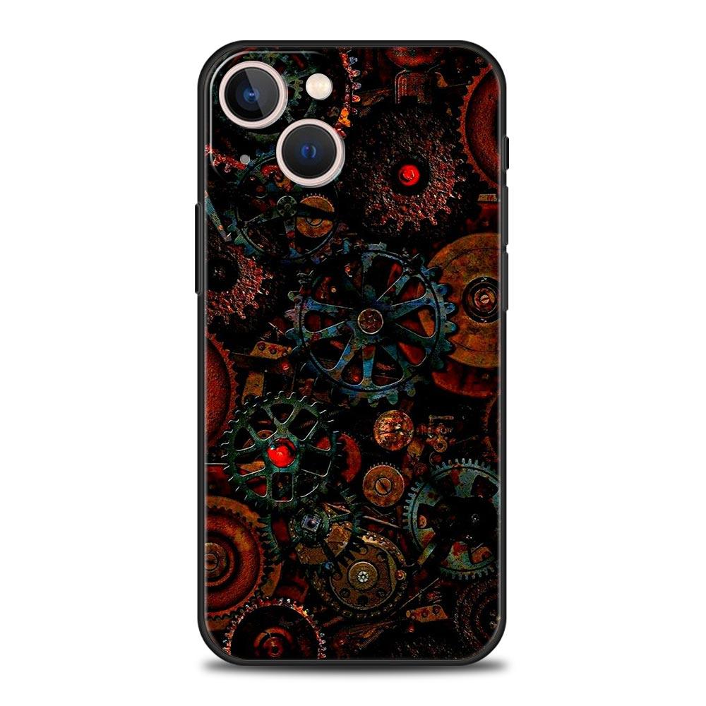 Mechanical Gear Pattern Phone Case Cover for iPhone 17 16 15 14 13 12 11 Pro Max 17 Air Plus Shockproof Soft TPU Shell Funda Bag