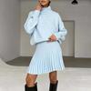 2025 Autumn Women's Fashion: European & American Style Versatile Loose Knit Sweater with Pleated Mini Skirt