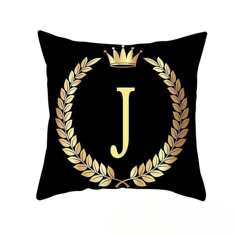 2piece 45x45cm Black Gold Letter Fleece Printed Pillow Cover Crown Sofa Cushion Cover Home Furnishings Pillowcase Without Core