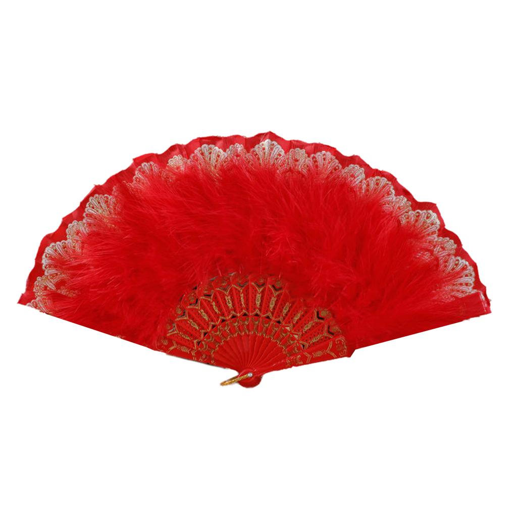 Elegant Lace Feathered Fan for Women 1920s Vintage Styles Flapper Folding Handheld Hand Fan for Cosplay Parties Event
