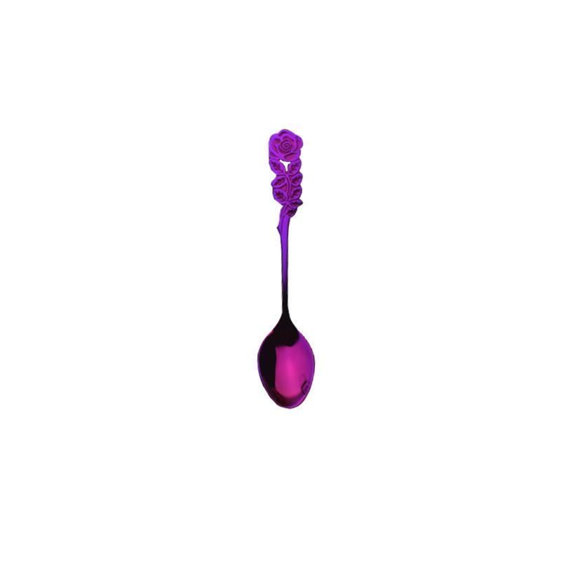 1 Pc Stainless Steel Rose Spoon Flower Handle Coffee Tea Small Stirring Ice Cream Dessert Spoon