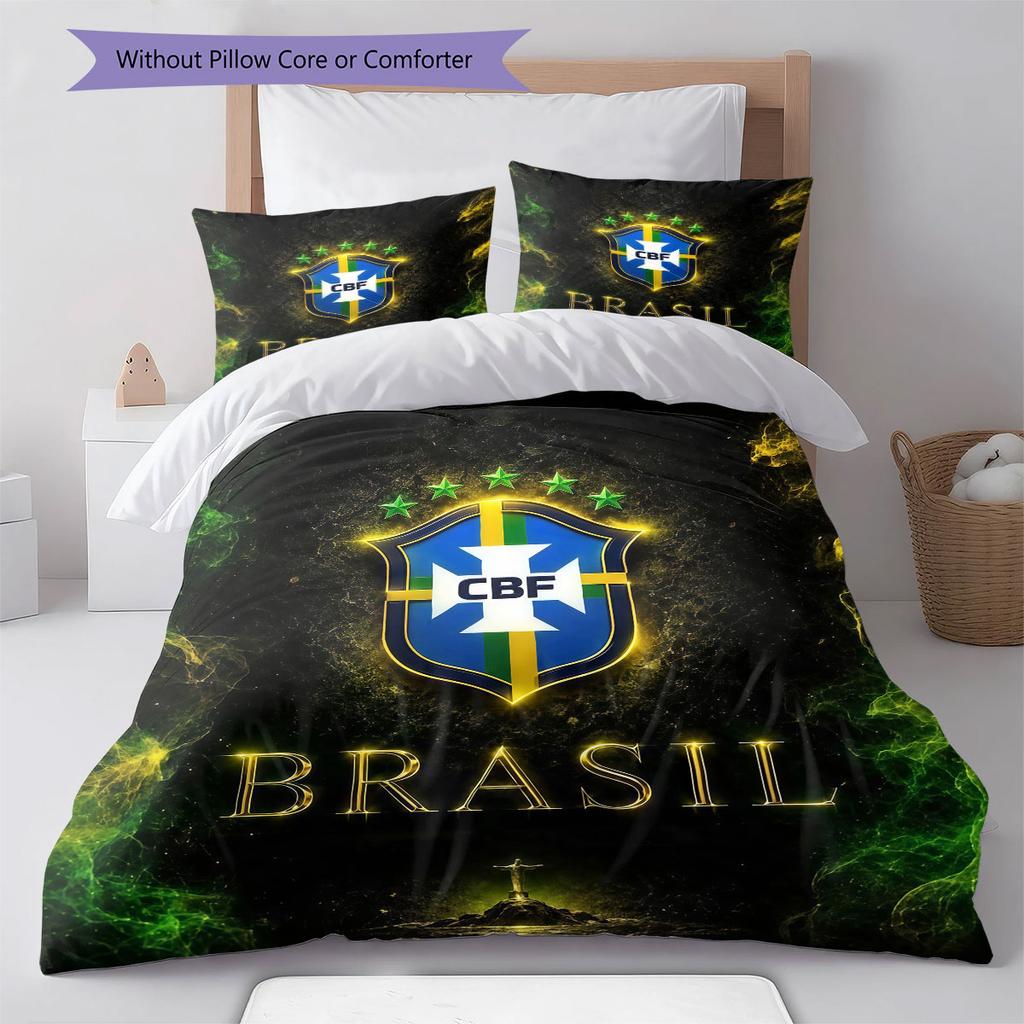 Brasilien Nationalmannschaft Muster Bettwäsche, Steppbett Set Bettbezug Kissenbezug Haus Geburtstag Geschenk(1 Bettbezug + 2 Kissenbezüge, ohne Füllung)