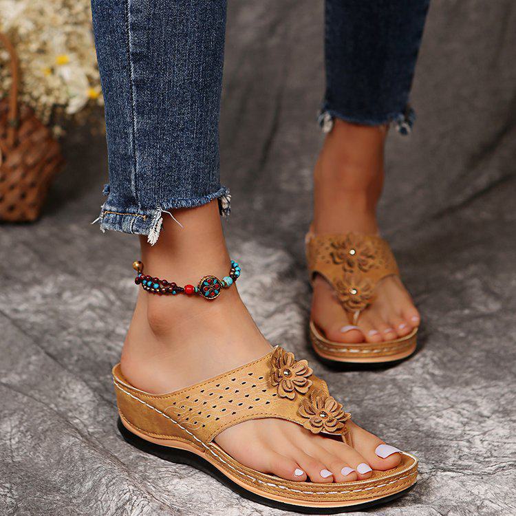 Sommarblomma Platåbotten Flip-flops för Kvinnor - Stor Storlek Casual Gummi Sandaler