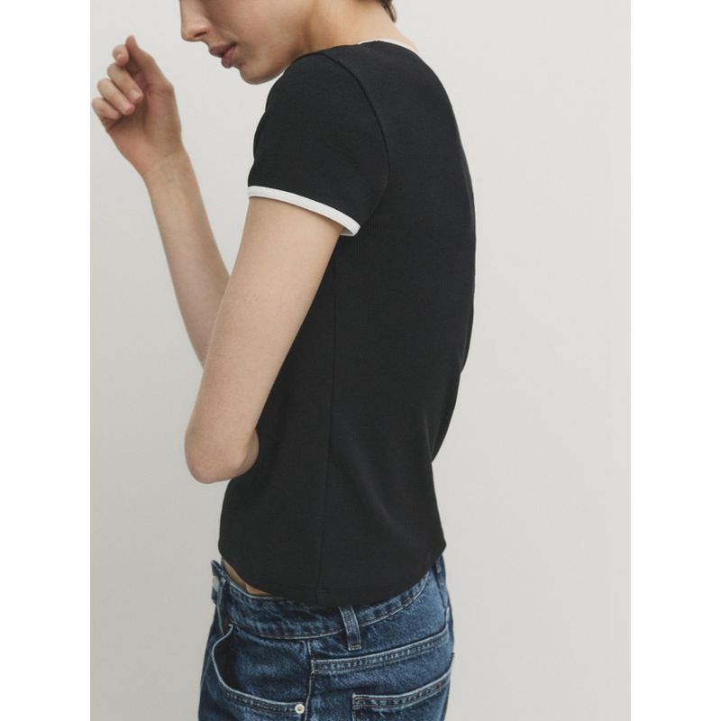 Za2024 Summer New Product Women's Clothes Casual Silm Contrast Color Round Neck Shoulder Short Sleeve T-shirt 06808918 250