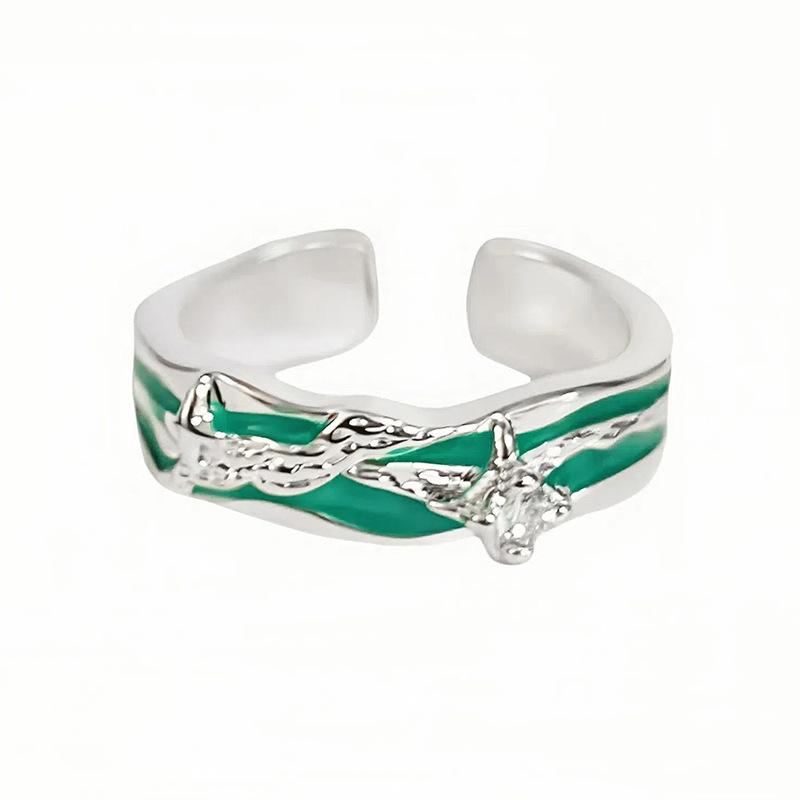 Mint Green Enamel Starry Open Ring Women'S Personality Niche High Sense Light Luxury Irregular Fashion Ring