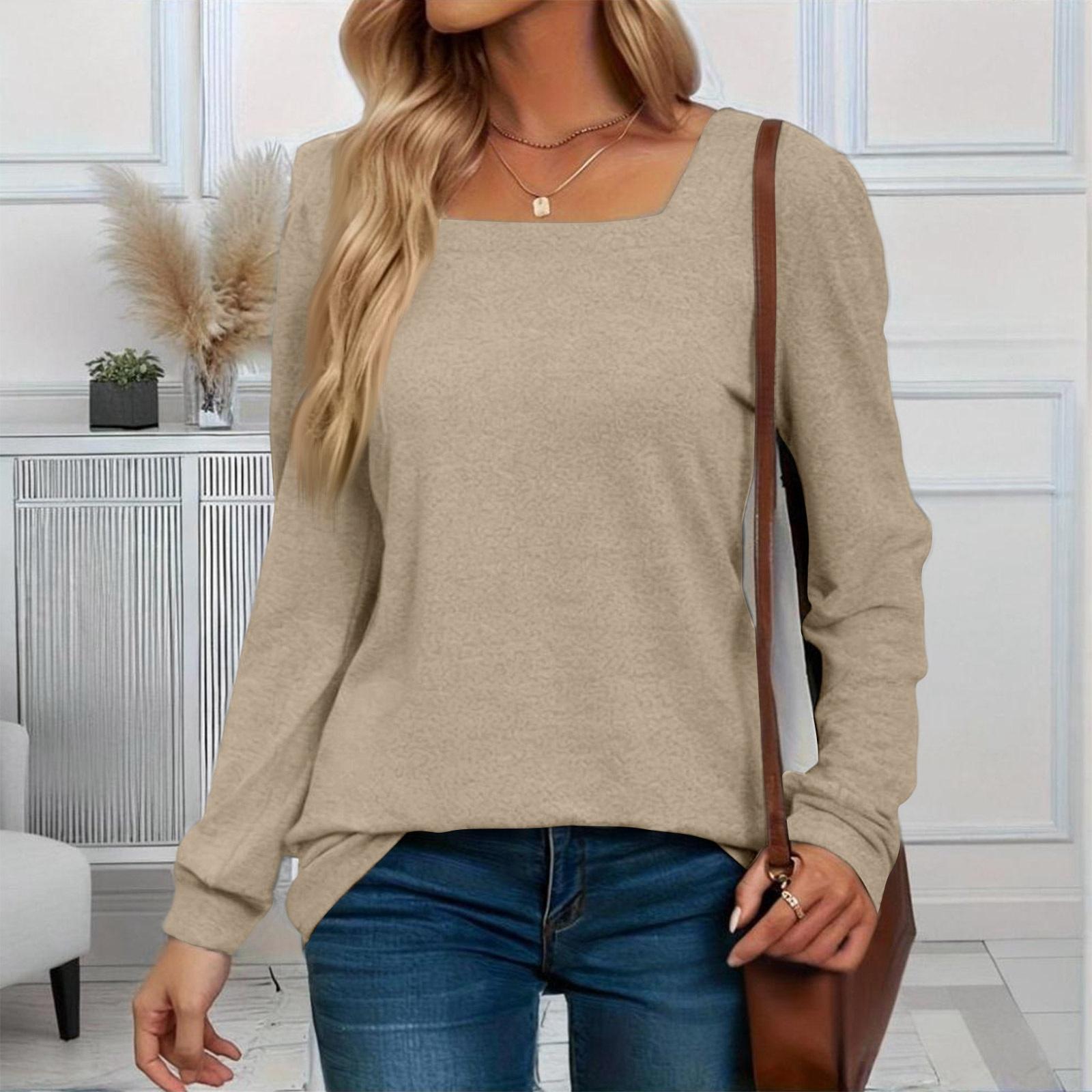 

Women s Fashionable Casual Versatile Square Neck Long Sleeve Plus Size Top XL