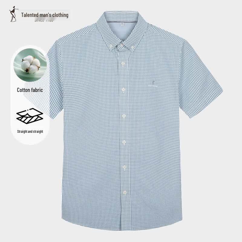 Men s Short Sleeve Plaid Casual Shirt M