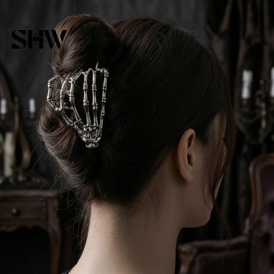 Halloween Hair Accessories 3Pcs Claw Clip, Hollow Spider Web Ghost Hand Non Slip Alloy Clamp, Gothic for Women Heavy Duty Claws