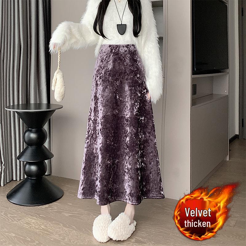 Women's Velvet A-Line Skirt, High-Waist, Slim-Fit, Thick Velvet, Autumn/Winter 2025 Collection