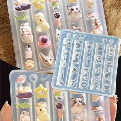 Sweet Bow 3D Silicone Transparent Nail Mold Cute Animals Cat Nails Carving Template Manicure Design Tool Diy Nail Art Decoration