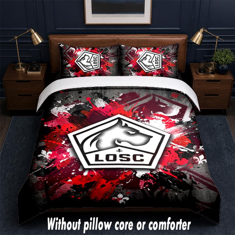 LOSC Lille FC Design Bett Bettwäsche Set 1 Bettbezug + 2 Kissenbezüge Weich Atmungsaktiv Haushalt Bettwäsche