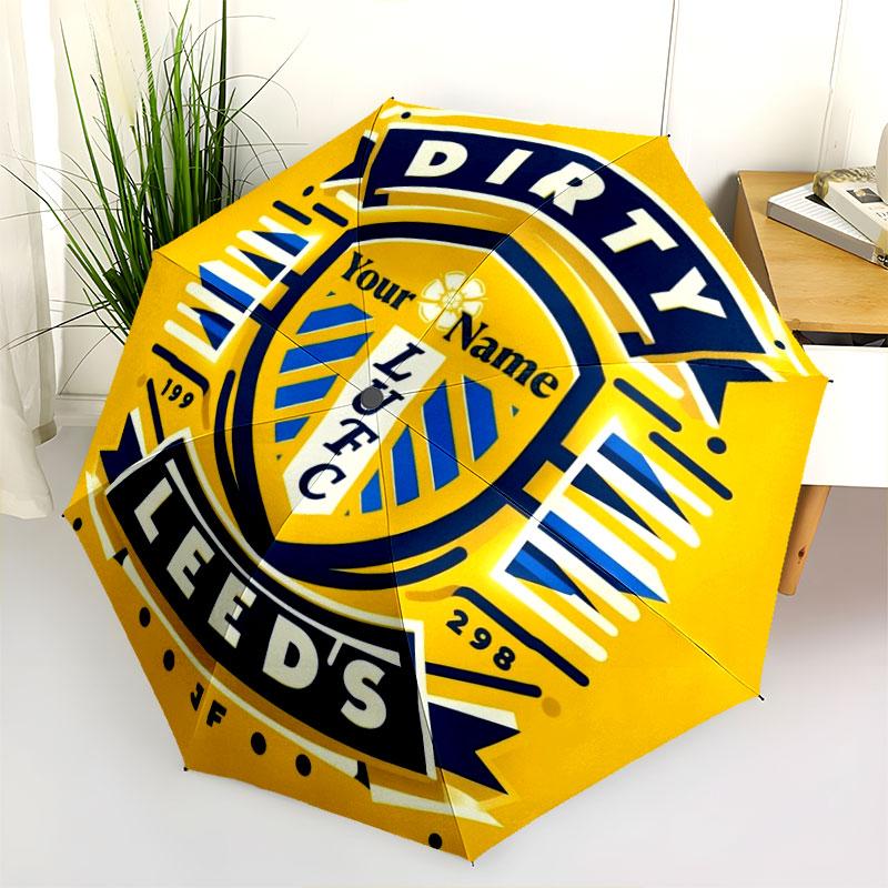 1 PC Automatic Folding Umbrella - Leeds United Custom Name Pattern, Portable & Foldable Design with 8 Ribs, Christmas Birthday Gifts