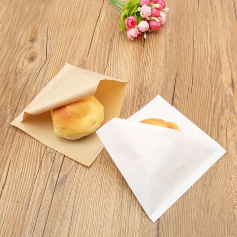 100Pcs Sandwich Donut Bread Bag Hamburger Paper Bags Food Packing Restaurant Supply Pouches.