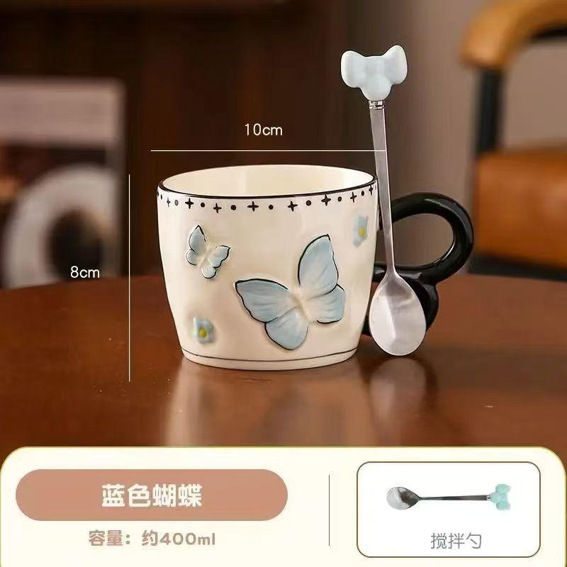 3D Butterfly Makeup Cup Coffee Cup High Beauty Couple Best Friend Gift Female Office Milk Tea Drinkware Gift Box Packaging