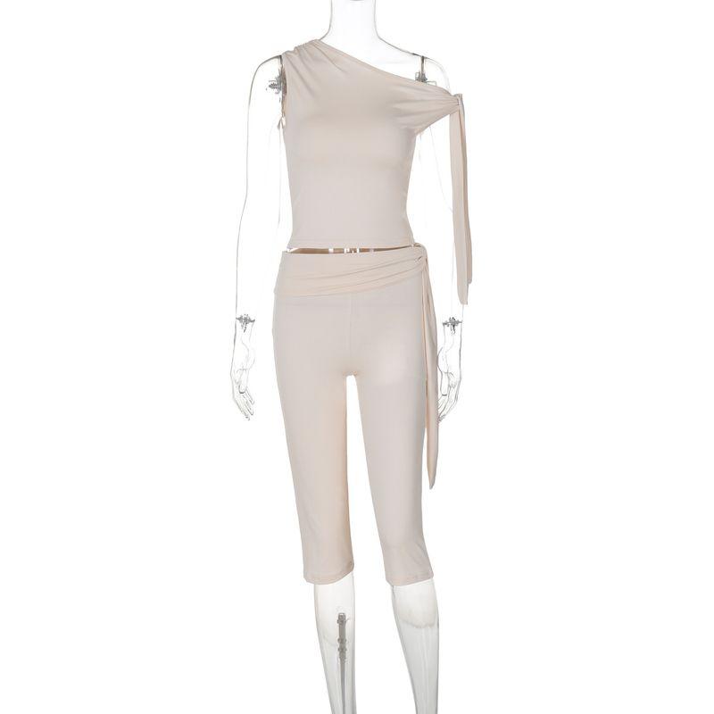 Slant Collar Top Slim Fit Pants Set Diagonal Collar Sexy Top Slim-Fit Pants Suit
