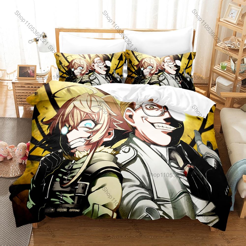 Cool The Saga Of Tanya The Evil 3Pcs Bedding Set Anime Figure Print Duvet Cover Household Goods Home Bedroom Decor Kawaii Kawaii