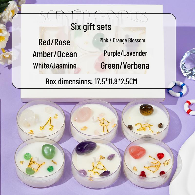 Scented Soy Wax Candles with Dried Flowers and Glitter - Crystal Shell Collection Gift Set