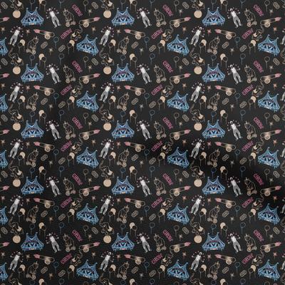 Cotton Flex Black Fabric Circus Quilting Supplies Print Sewing Fabric By The Yard 40 Inch