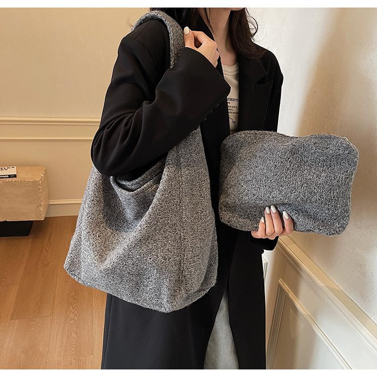 Autumn and winter new lazy wind capacity woolen bag shoulder bag women's bag simple casual fashion bag