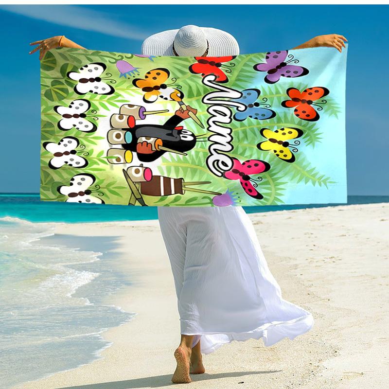 Personalized customized proof beach towel with The Little Mole pattern - soft, absorbent,quick-drying,perfect swimming,camping&bathing