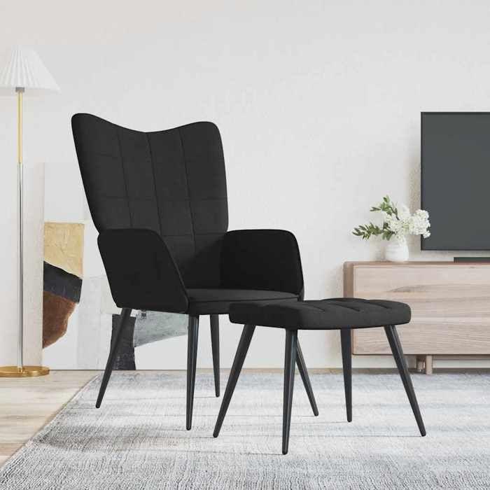 VidaXL Recliner Chair with Stool Black Fabric 327958