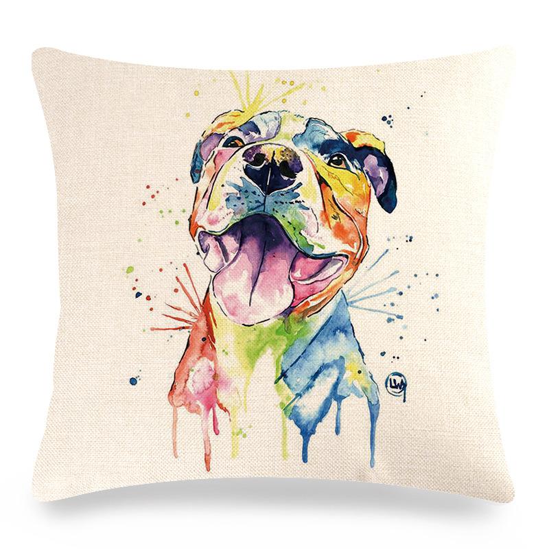Creative Hand-Drawn Colorful Pet Dog Digital Printing Short Plush Pillow Covers For Car Sofa Office Cushion Cover Home Goods