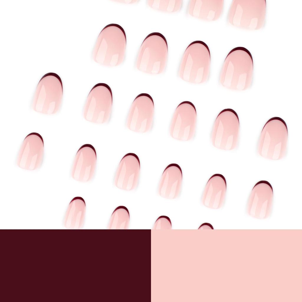 Simple French Red Manicure Short Round Press-On Nails