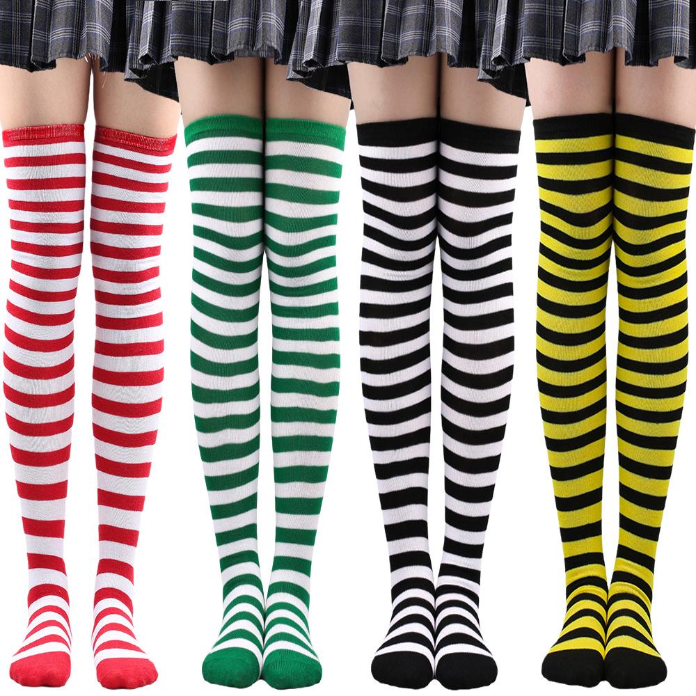 Women's Zebra Striped Thigh-High Socks: Japanese & Korean Style Over-the-Knee Halloween Cosplay Performance.