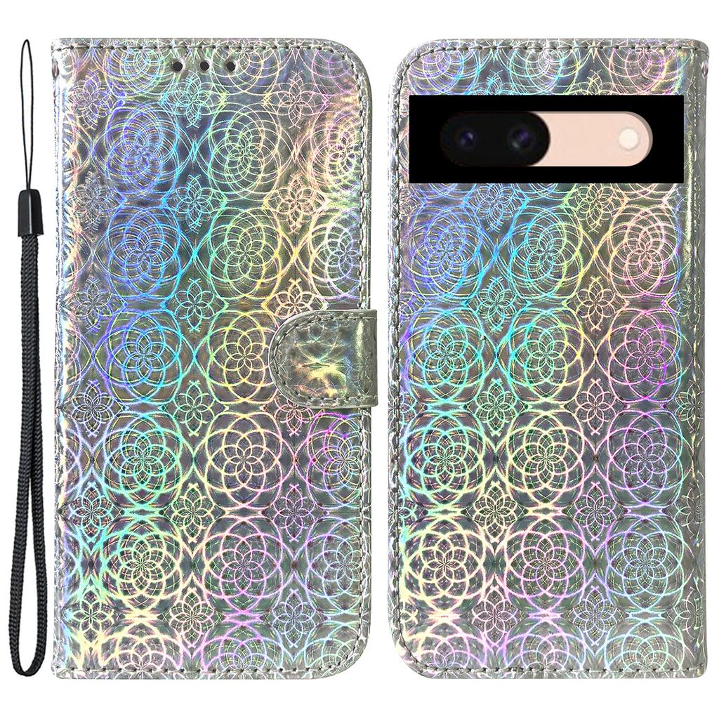 For Google Pixel 8a Case PU Leather Dazzling Flower Phone Cover with Card Slots