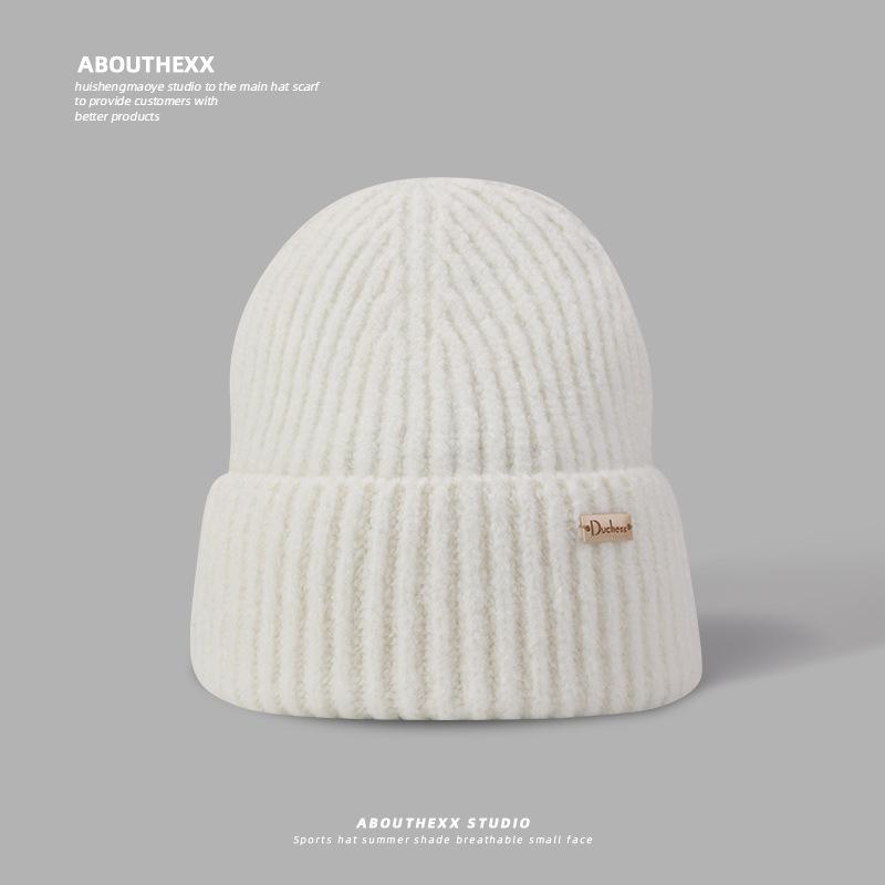 

Шерстяная шапка для женщин на зиму, защита для маленького лица, ушей и тепло, вязаная шапка, защита от холода на улице, шапка-фланец для большой головы, мужская шапка от холода M（56-58cm）