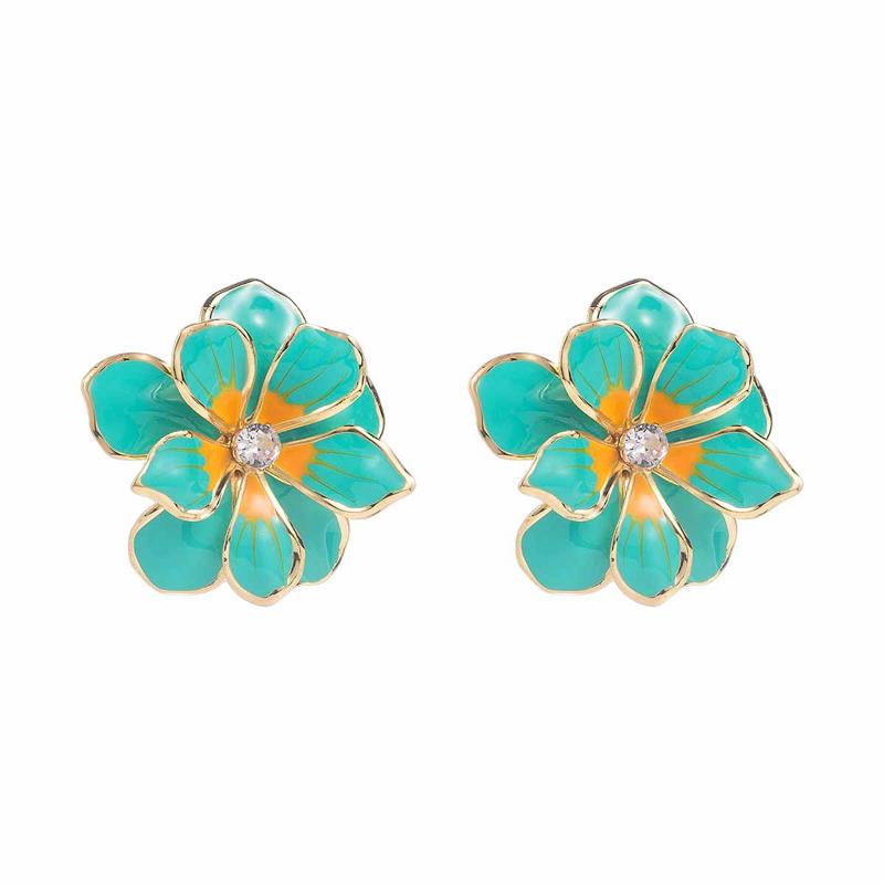 Exaggerated Colorful Drip Oil Large Flower Stud Earrings for Women Bohemia Metal Double-Layer Floral Earrings Holiday Jewelry