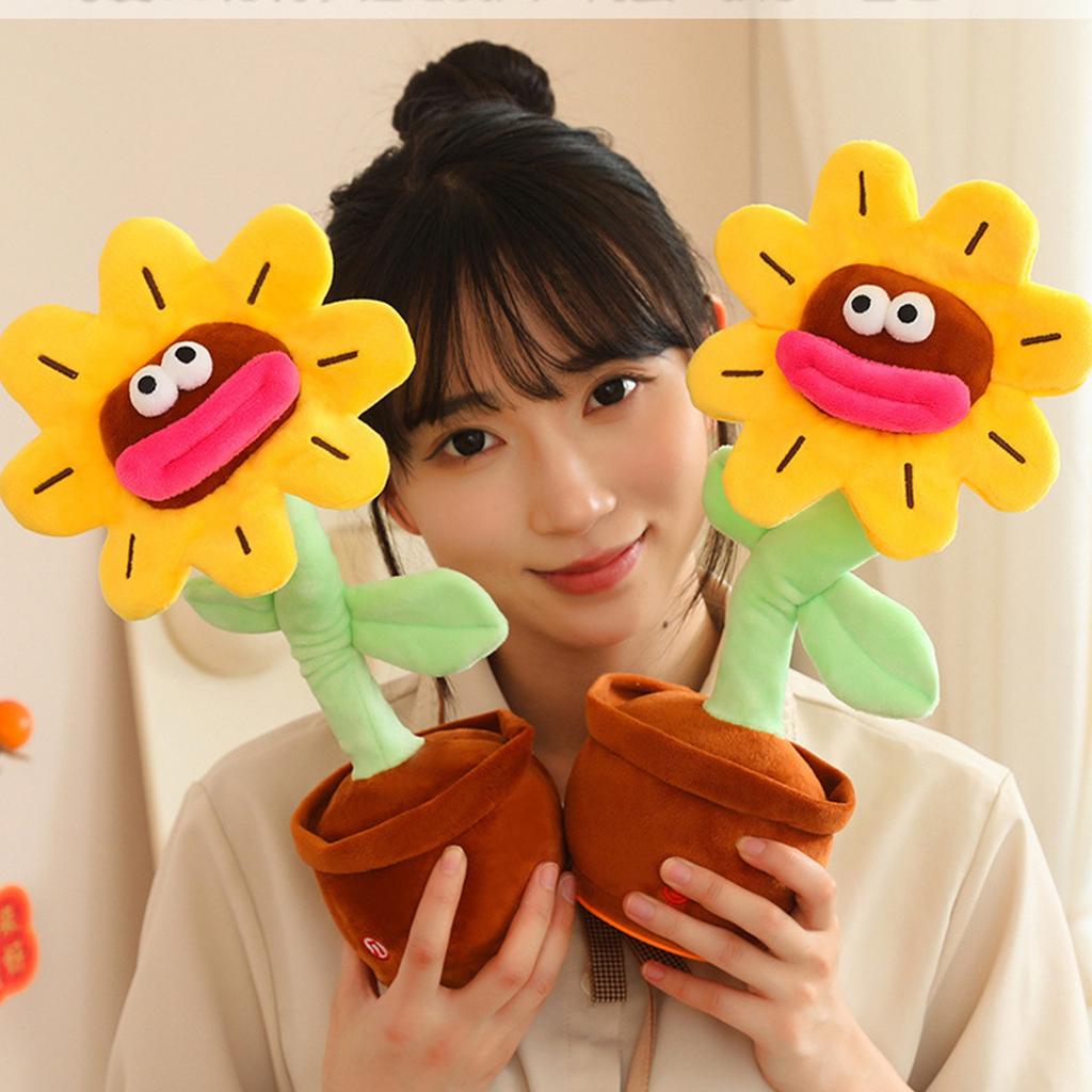 Elektrisches Sonnenblumen-Musik-Plüschtier, Neuheit, tanzende, singende Sonnenblumen-Raumdekoration, musikalische Puppe, Kinder, Weihnachtsgeschenke