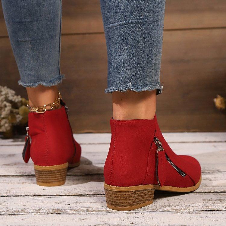 New Women's Wide Width Platform Martin Boots Solid Color Pointed Toe Side Zipper Ankle Boots Chunky Sole