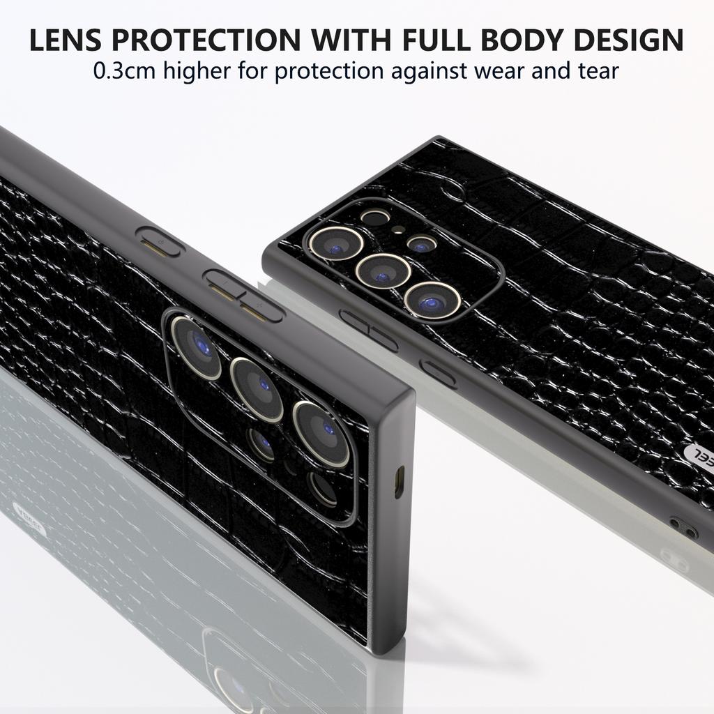 ABEEL For Samsung Galaxy S24 Ultra Case Crocodile Texture Genuine Cow Leather+PC+TPU Anti-Drop Phone Cover