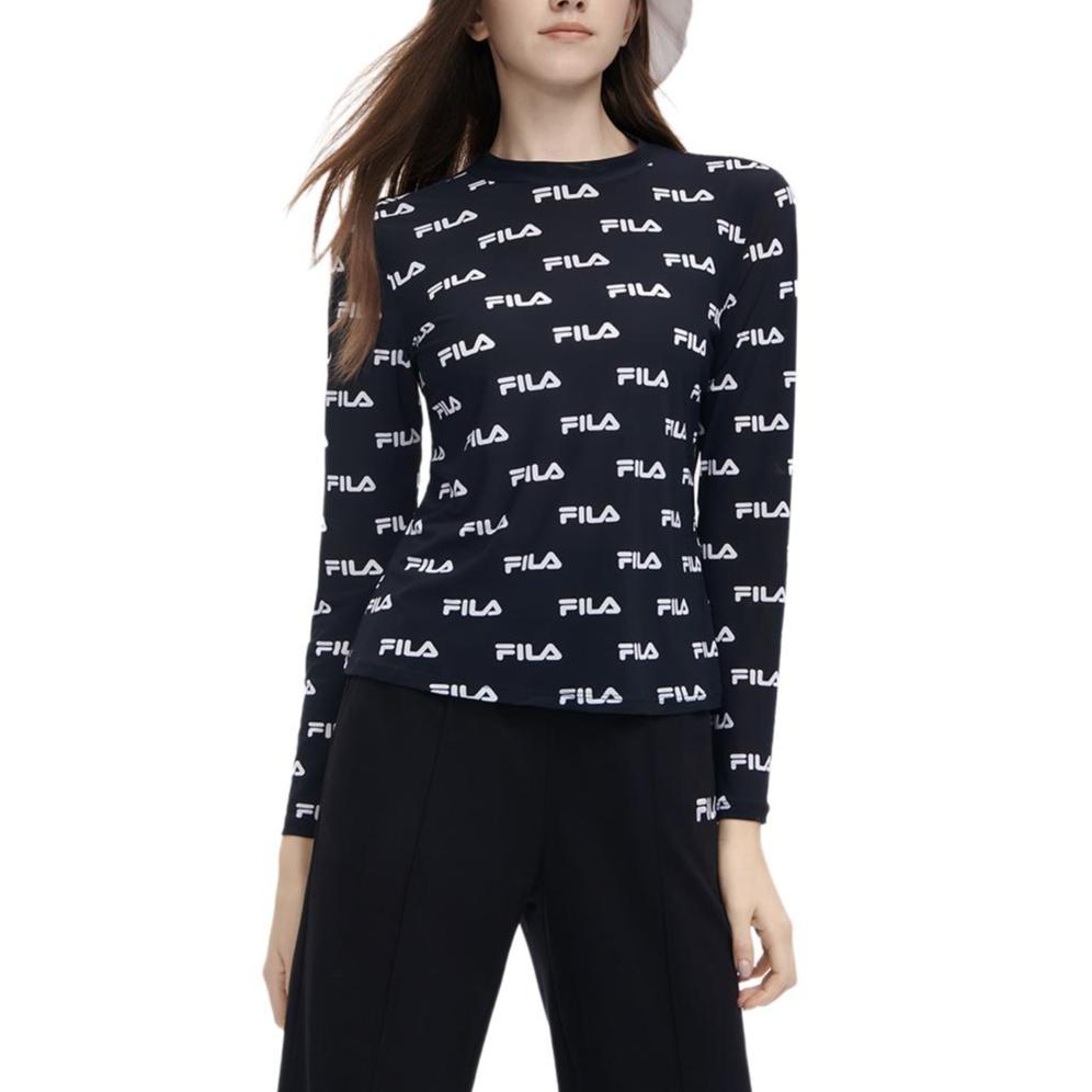 FILA All Over Print Pullover Long Sleeve T-Shirt Women tops Blue F11W329201FNV