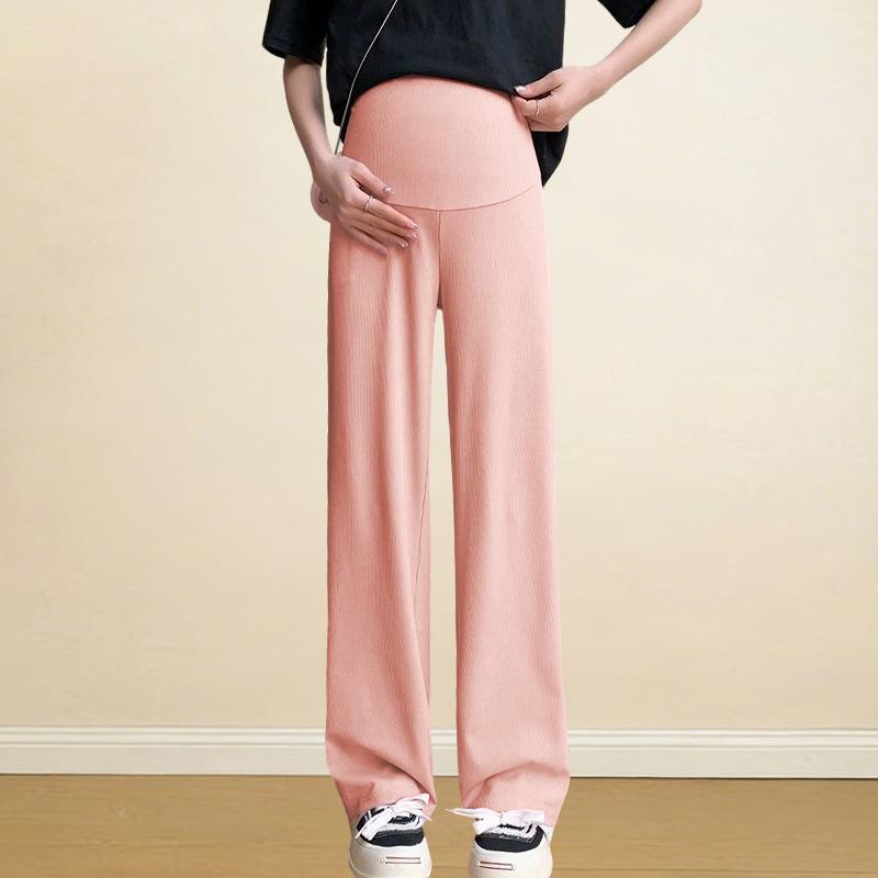 

Women s Summer Maternity Wide-Leg Pants - Casual, Light Ice Silk, Loose Fit with Belly Support XXXL рожевий