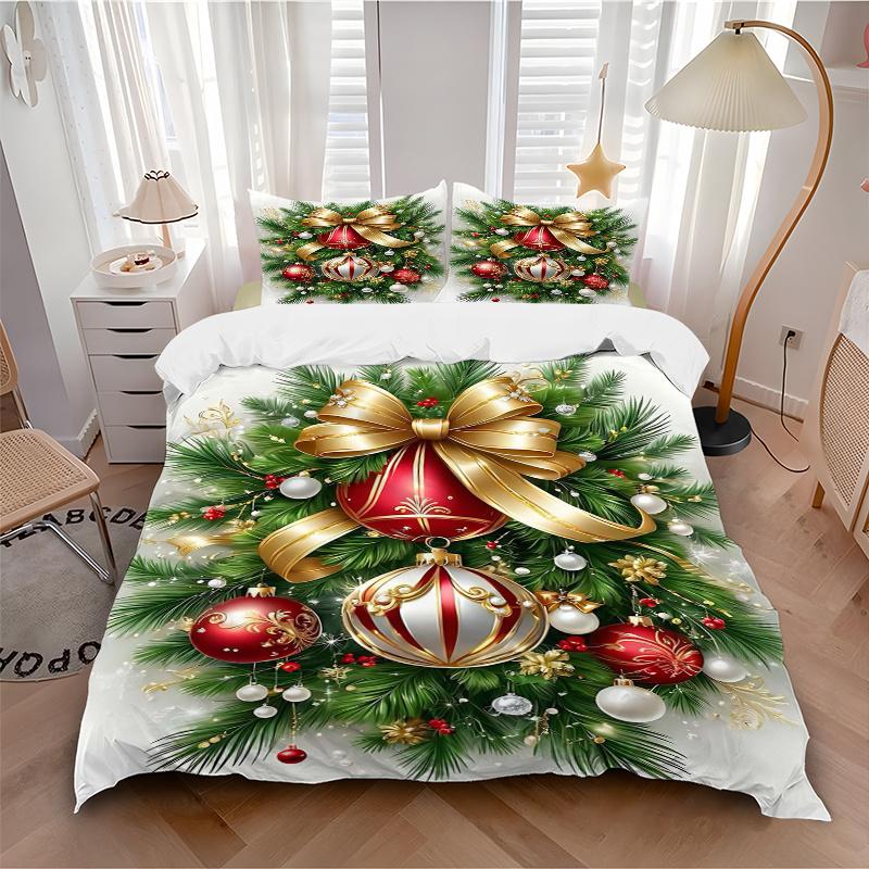3pcs Elegant Christmas Ornaments Pattern Bedding Set, 1* Cover + 2*Pillowcases, Printed Bedding Set, Soft and Comfortable, Suitable for Bedr