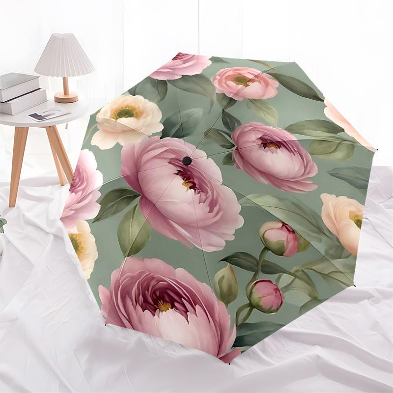 1PC Floral Pattern Umbrella-8-Rib Reinforced Portable Folding Travel Suitable for All Seasons Outdoor Daily , Fun Design-Z0420