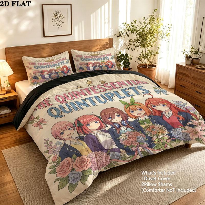 5Toubun Pattern Bedding Quilt Set Quilt Cover Pillowcase Home Birthday Gift(1 * duvet cover + 2 * pillowcase, without core)