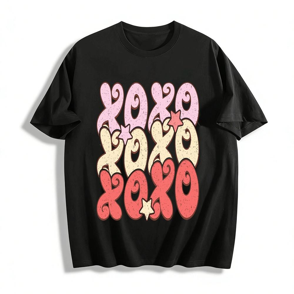 

Retro XOXO Letter Print Casual T-Shirt Unisex Versatile Top Pure cotton T-shirt XXS