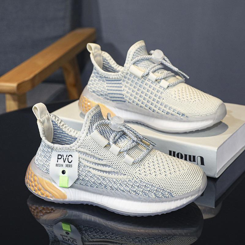 Baskets Tricotées Respirantes pour Enfants Lacets Élastiques Semelle Confortable Chaussures de Sport Décontractées