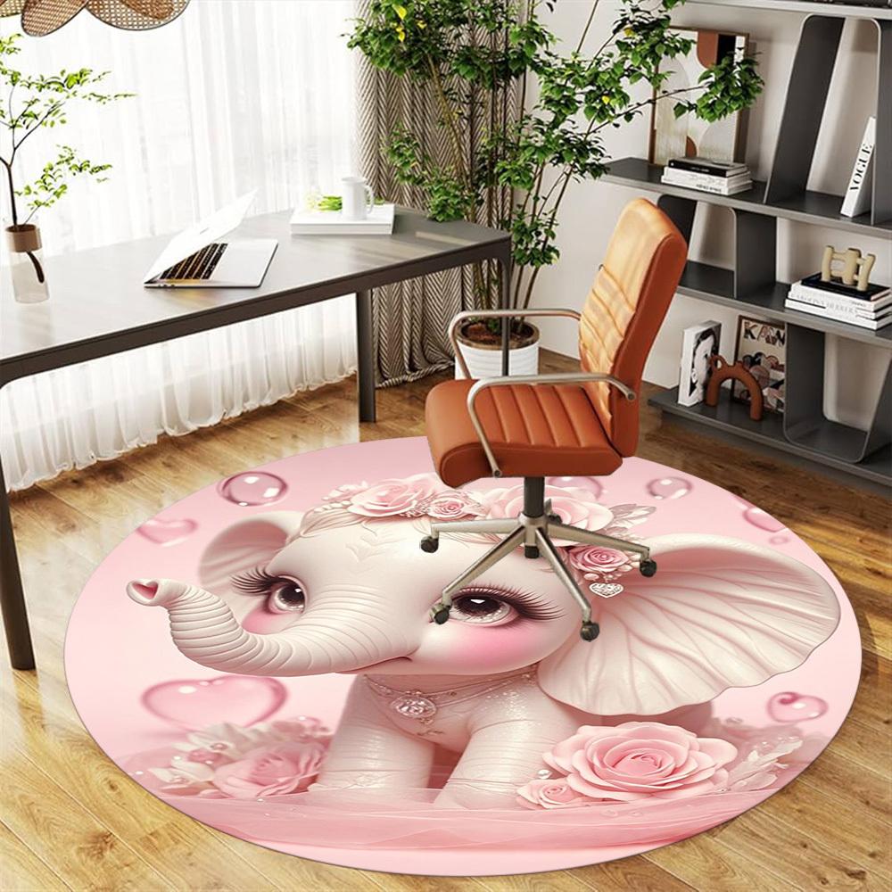 1PC Elephant Pink Roses Round Chair mat Area Rug - Non-Slip, Floor Mat for Office, Bedroom, home decor Christmas Gift c0528072
