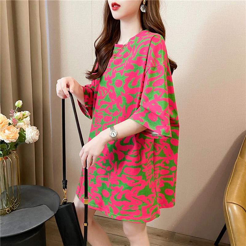 Sommer Vintage Print T-Shirt Mode Damen Übergroß Grafik Langarm T-Shirts Y2k Oberteile Harajuku Hip Hop Streetwear Jugend